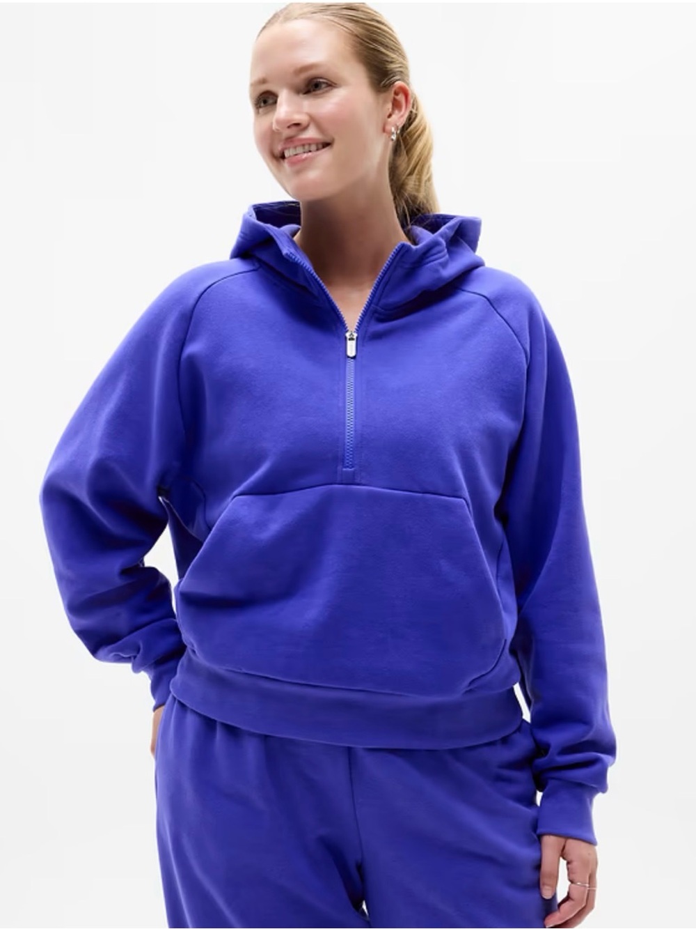 Athleta Forever Fleece Women’s Half-Zip Hoodie in Vivid Blue M